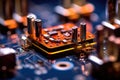 A microscopic robot repairs the insides of a computer. Generative AI