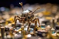 Microscopic spy robot in the shape of an insect. Generative AI