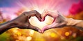 United by Humanity Diverse Hands Form a Heart Symbol of Unity and Understanding in a Vibrant Pink Setting Royalty Free Stock Photo