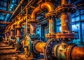 Weathered Industrial Pipes and Fittings in a Historic Factory A Rusty Detailed Look at Vintage Manufacturing Equipment Royalty Free Stock Photo