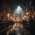 interior of a church at night, with natural light coming through the window