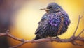 Nature\'s Art: Vibrant Small Starling Resting on a Tree in the Forest. Generative AI