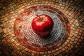 Intricate Geometric Apple Mosaic Design Featuring a Unique Ureaplasma Corroded Stamp Print Vibrant Red Seal Detail for Royalty Free Stock Photo
