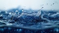 Blue Water Wave: Abstract Background with Isolated Splashes and Drops Royalty Free Stock Photo