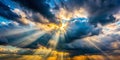 Serene Cloudy Sky Rays of Light Illuminating Natures Beauty a Captivating Background for Creative Projects Perfect for Royalty Free Stock Photo
