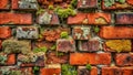 Aged Brick Wall with Moss Patches A Surreal Exploration of Rustic Charm and Weathered Texture Royalty Free Stock Photo