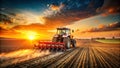 Precision Agricultural Trailed Seeder in Action A Closeup View of Modern Farming Equipment showcasing Efficiency and Royalty Free Stock Photo