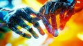 Two robotic hands almost touching create a powerful visual of connection. This image symbolizes the merging of technology and Royalty Free Stock Photo