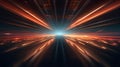 Orange light trails follow in to infinity background