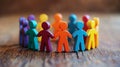 Colorful Wooden People Holding Hands Teamwork Unity Diversity