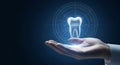 Advanced Dental Technology Digital Tooth Model in Hand Futuristic Healthcare Concept AI generated. Royalty Free Stock Photo