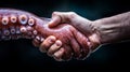 Unlikely Connection Between Human Hand and Octopus Limb Symbolizing Unity and Harmony Royalty Free Stock Photo