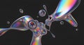 Iridescent chrome blobs and spheres floating against a dark background in abstract composition Royalty Free Stock Photo