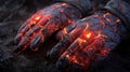 Lava stone hands: fiery rock texture art, volcanic hand sculpture, fantasy stone design Royalty Free Stock Photo