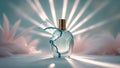 Broken Perfume Bottle with Feathers and Light Rays Royalty Free Stock Photo