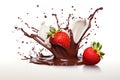 A captivating image showcasing ripe red strawberries amidst a luxurious chocolate splash, painting a picture of