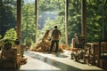 Artistry in Motion: Woodworkers Crafting Birchwood Sculpture