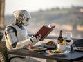 Futuristic Robot Delights in a Gourmet Meal A Stunning Visual Feast of AI Art Royalty Free Stock Photo