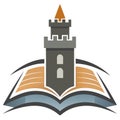 Knowledge Fortress: An Open Book with Tower Illustrating Education and Learning Royalty Free Stock Photo