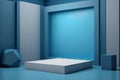 Minimalist blue room with abstract geometric shapes Royalty Free Stock Photo