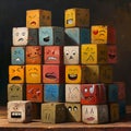 Different emotions through the arrangement and expressions of cubes