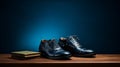 Captivating Indigo Leather Shoe On Table: Tonalist Genius Style Royalty Free Stock Photo