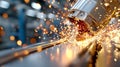 Captivating Industrial Machining Process with Sparks Flying in a Workshop Royalty Free Stock Photo