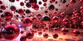 A captivating installation of numerous crimson spheres suspended from the ceiling, creating an immersive and visually stunning Royalty Free Stock Photo