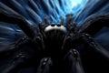 Black spider traversing blue pathway