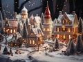 Enchanting Miniature Christmas Village in a Winter Wonderland. Generative Ai Royalty Free Stock Photo