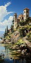 Captivating Island Painting: Castello Di Volpaia In The Style Of Dalhart Windberg