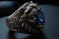 Ai Generative Jewelry ring with a lion head on a stone background.