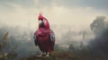 Captivating Junglepunk Parrot: Dark Pink Photorealistic Portrait On Foggy Hill