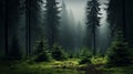 Enchanting Foggy Forest: A Dark Emerald And Brown Landscape In 8k Resolution