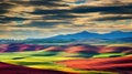 Captivating Landscape: A Colorful Field With Dramatic Shadows And Impressive Skies