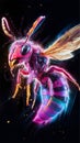 A captivating laser exploded design hologram in 3D features an artistic, vibrant depiction of a hornet