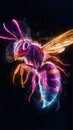 A captivating laser exploded design hologram in 3D features an artistic, vibrant depiction of a hornet