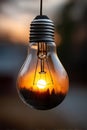 Captivating Light Bulb with Sunset Reflection, Nature and Urban Elements Merging Together Royalty Free Stock Photo