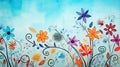 Whimsical Garden Dance: Vibrant Scribbles and Swirls in a Playful Macro World