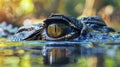 captivating macro closeup of a crocodile eye swimming in a forest lake, wildlife photography Royalty Free Stock Photo