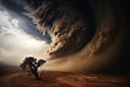 Abstract Tornado: Swirling Smoke and Dust in Barren Landscape