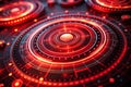 Dynamic Data Visualization Macro Shot of Red Rotating Circles in a Futuristic Digital Loading HUD Perfect for