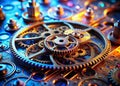 Intricate Clock Gears Intertwined with a Digital Data Stream A Visual Representation of the Value of Time and Royalty Free Stock Photo