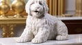 A captivating marble bust featuring a shaggy golden doodle