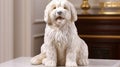 A captivating marble bust featuring a shaggy golden doodle.