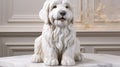 A captivating marble bust featuring a shaggy golden doodle.