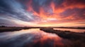 Captivating Marsh Sunrise: Curvature Of Terrain And Fine Details Royalty Free Stock Photo