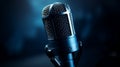Captivating microphone harmonizes with the energetic blue background, capturing the essence of sound.