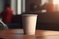Ai Generative Paper cup of coffee on table in cafe, closeup. Mockup for design