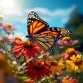 Captivating Monarch Butterfly on Blossoming Wildflower: Nature\'s Vibrant Harmony in a Stunning Macro Image